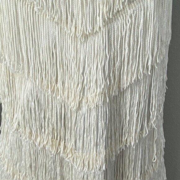VINTAGE 70s Joy Stevens Ivory Fringe Flapper Gatsby Dress Sz 12 - Picture 7 of 12